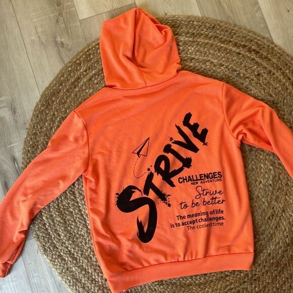 Shein Youth STRIVE Graphic Hoodie Sweatshirt Orange Size 12 - Picture 3 of 5